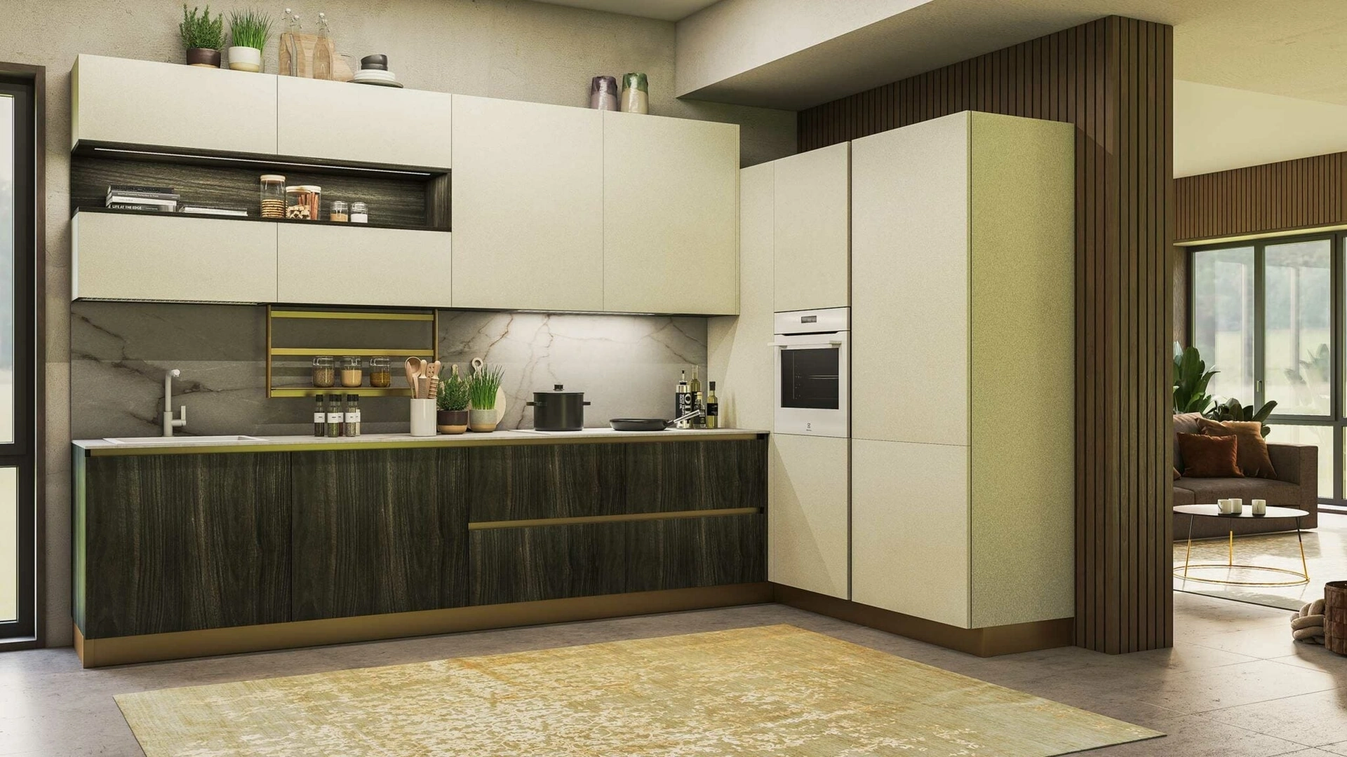 Cucina Moderna angolare Doha Canapa e Noce di Evo Cucine