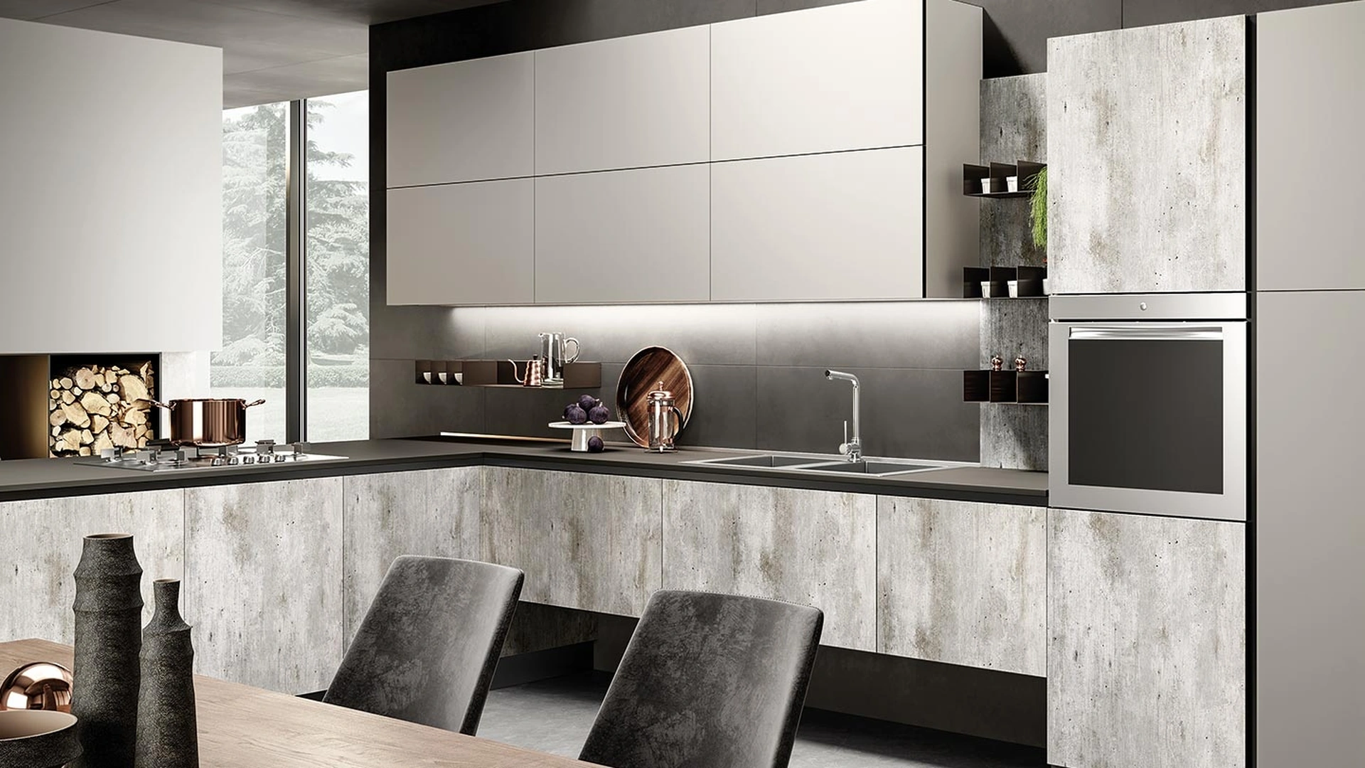 Cucina Moderna Eos Papier Cemento e Tortora di Evo Cucine