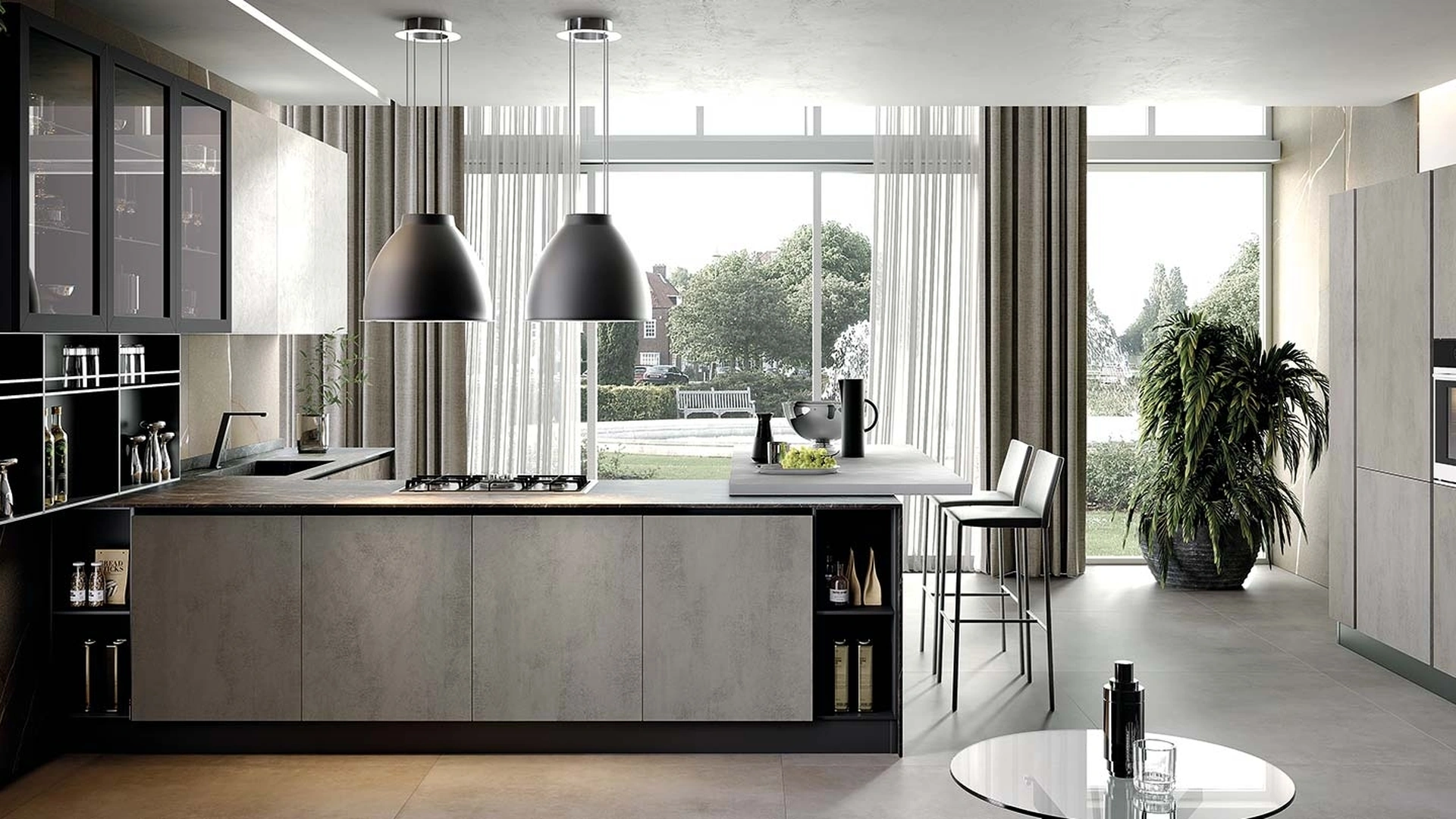 Cucina Moderna Futura Cemento Grigio e Perla di Evo Cucine