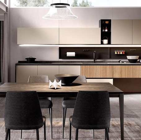 Cucina Moderna angolare Futura in melaminico finitura Corda opaco e Rovere Biondo di Evo Cucine