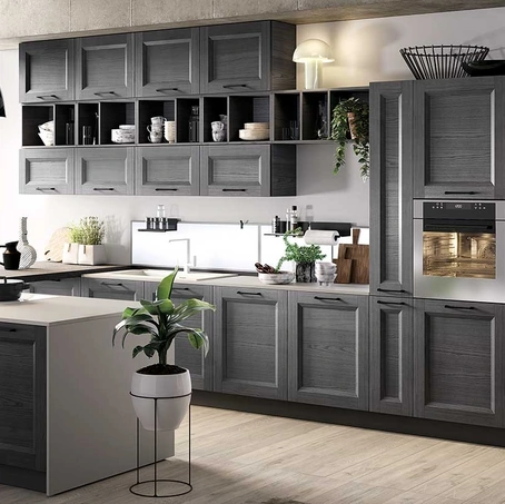 Cucina Moderna con penisola Gea in Frassino finitura Ardesia di Evo Cucine