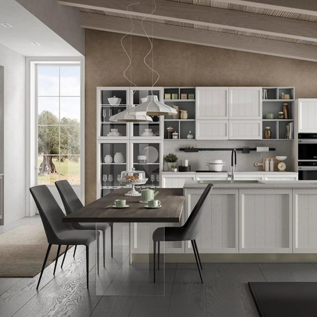 Cucina Moderna Saona in frassino finitura Grigio e Bianco di Evo Cucine