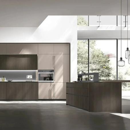 Cucina Moderna con penisola Metropolis 03 in Rovere e Pet di Stosa