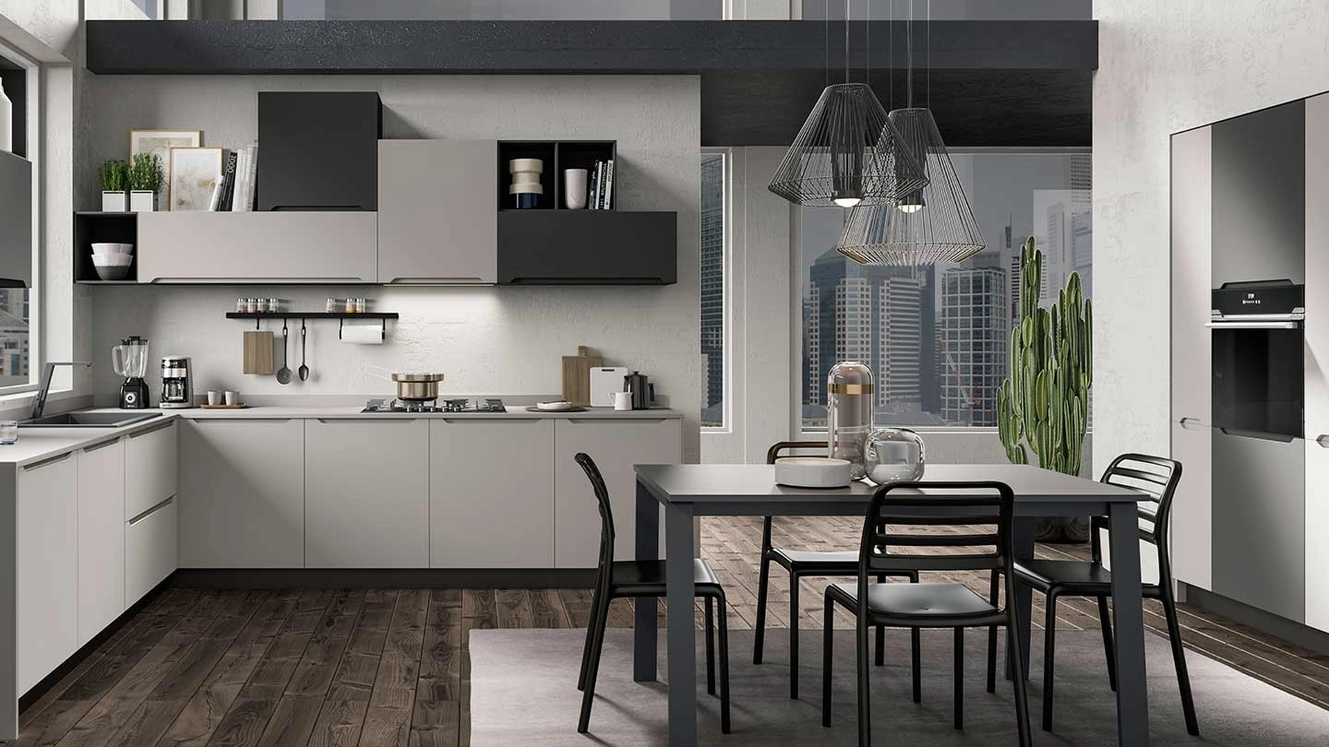 Cucina su misura angolare Carima finitura Grigio e Grafite opaco di Evo Cucine