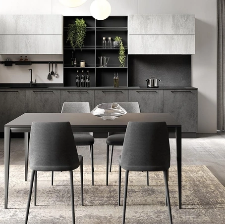 Cucina angolare su misura Futura in melaminico finitura Cemento scuro e Pietra Bianco di Evo Cucine