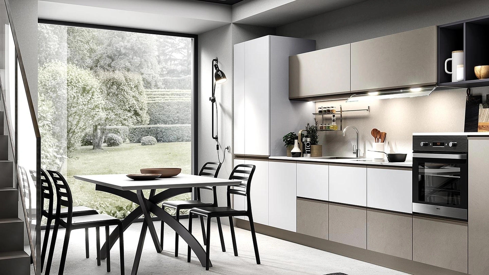Cucina lineare su misura Maia Cemento Fango e Bianco di Evo Cucine