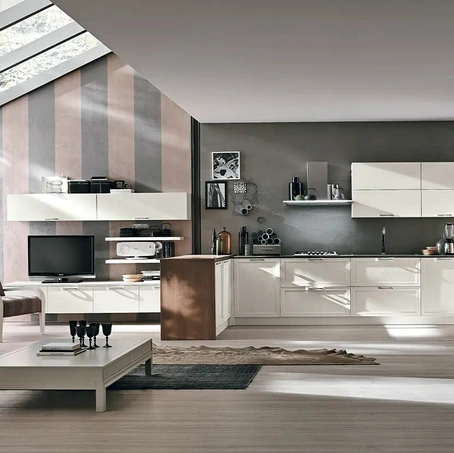 Cucina su misura con penisola Melograno Composizione PM02 in legno di frassino di Le Fablier
