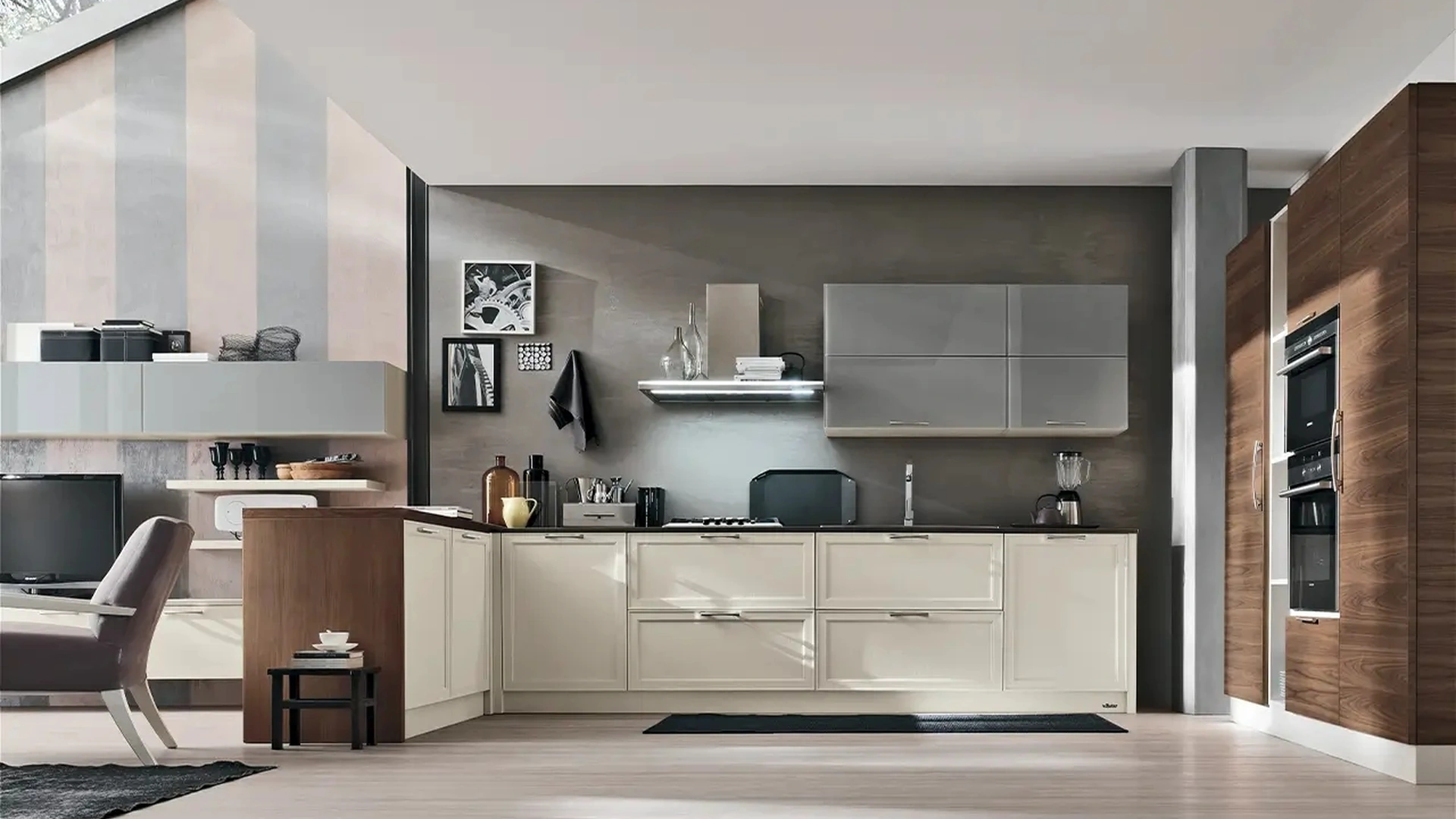 Cucina su misura con penisola Melograno Composizione PM02 in legno di frassino di Le Fablier
